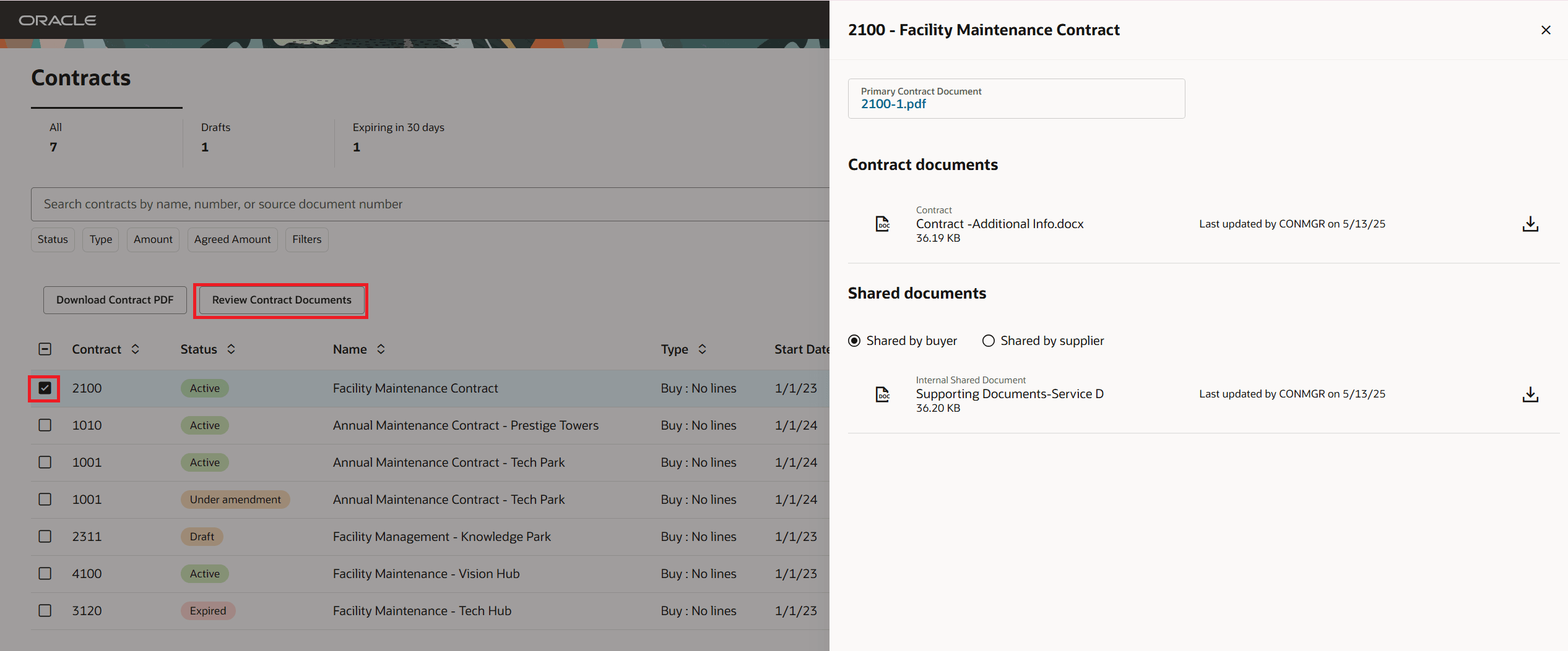 Supplier Portal Contracts - Review Contract Documents