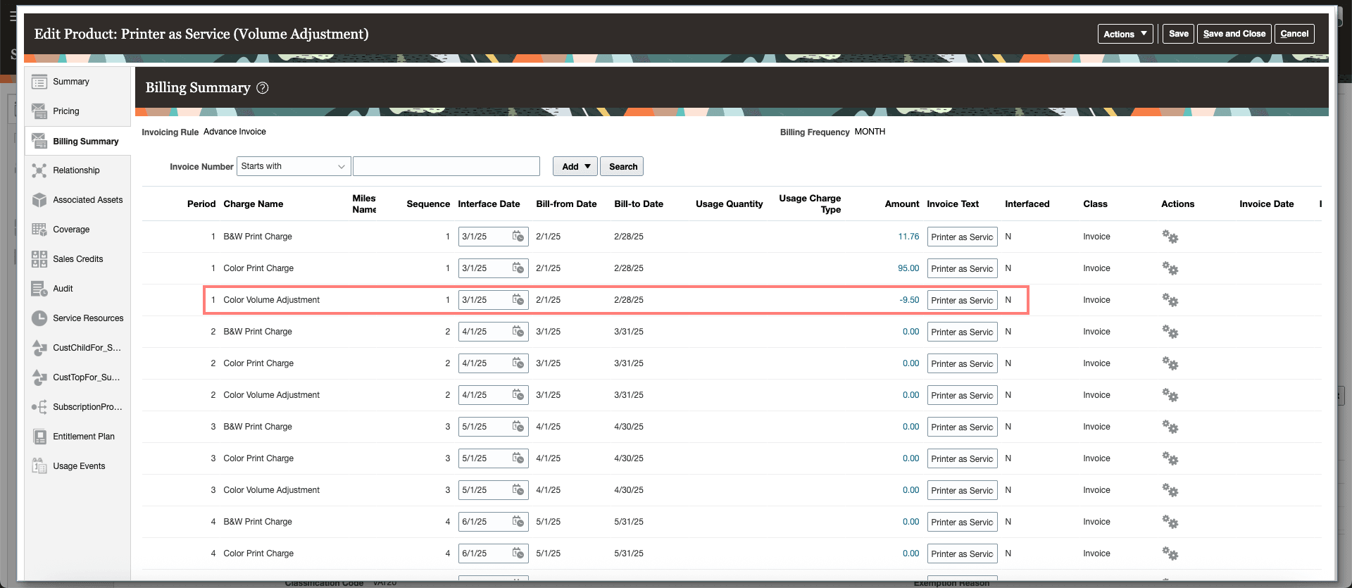 Billing Summary - Volume Adjustment Rating