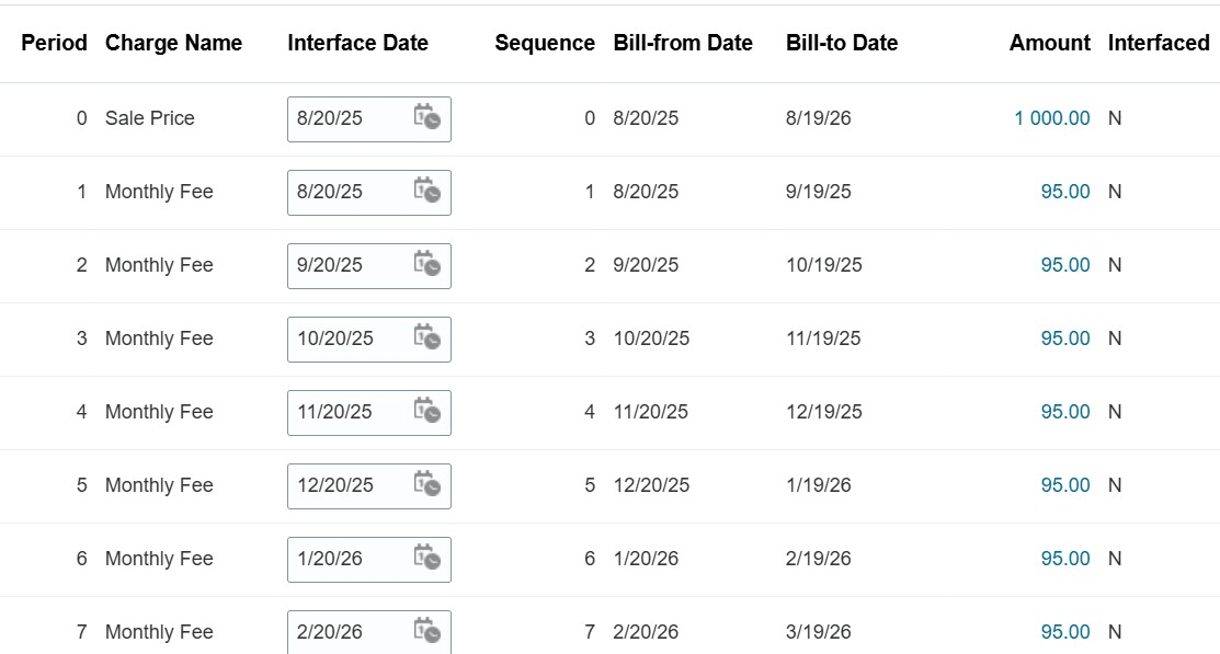 Billing Summary before Price Adjustment