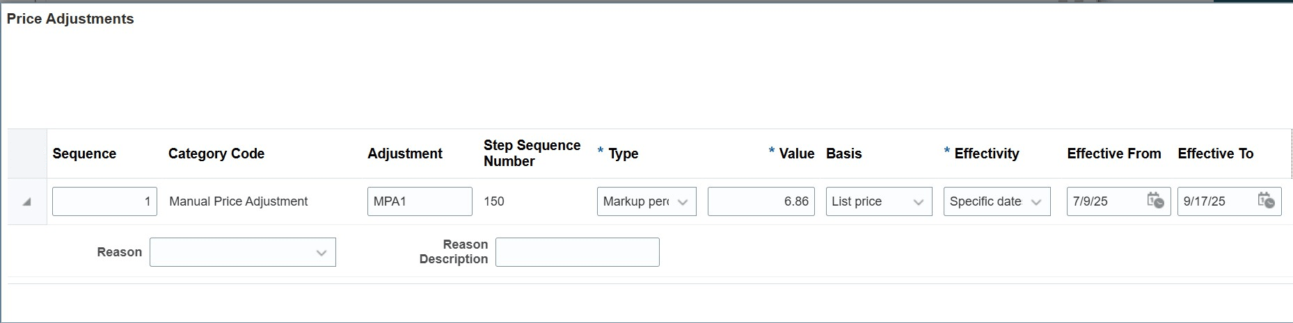 Price Adjustments UI