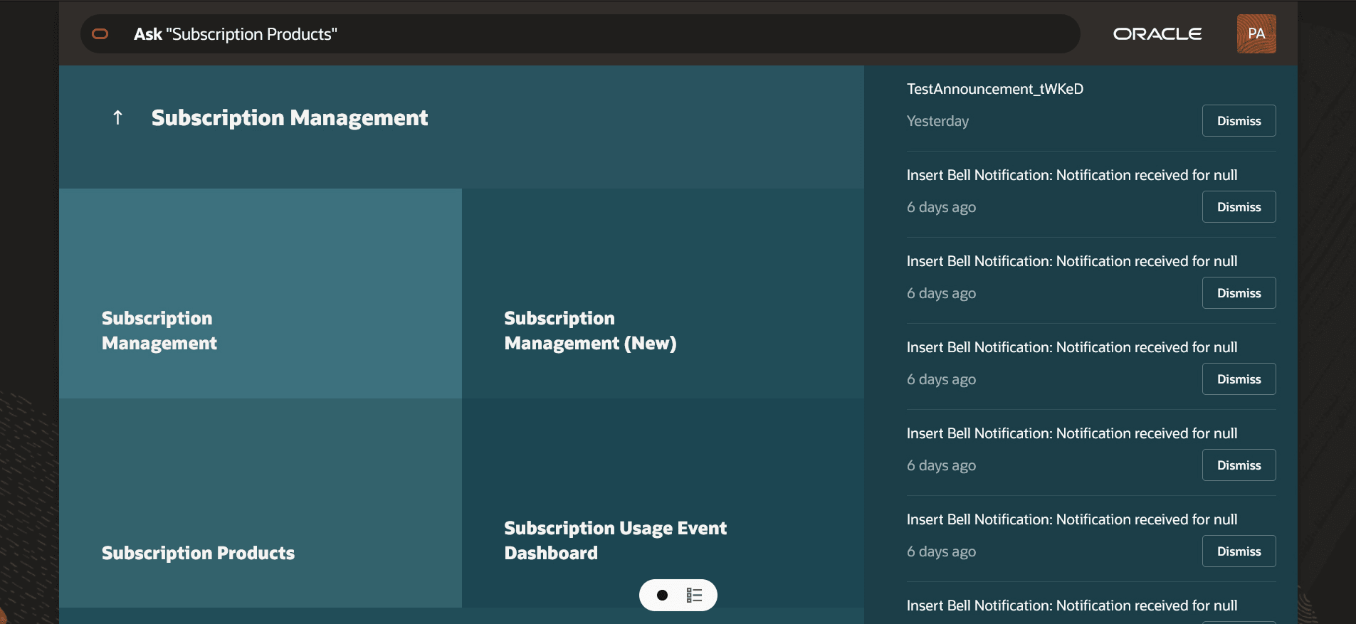 Ask Oracle Menu