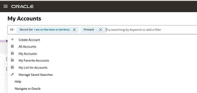 Account List page Global Actions