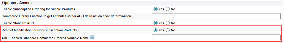 Options - Assets Standard ABO Settings