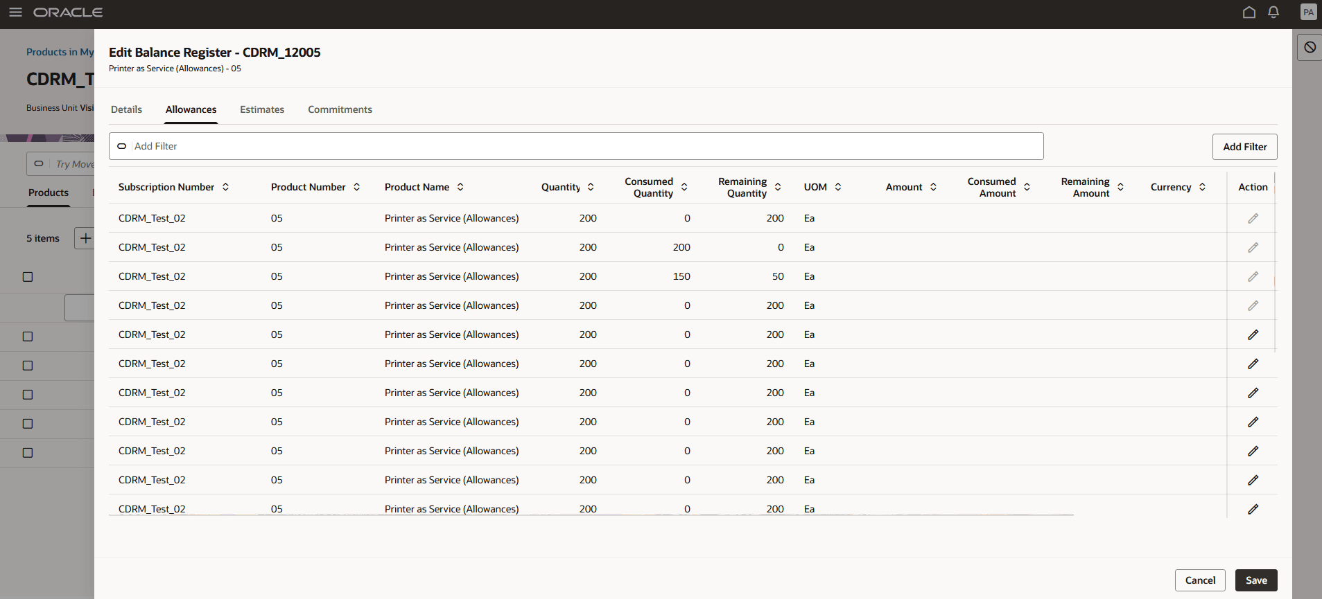 Managing Balance Register