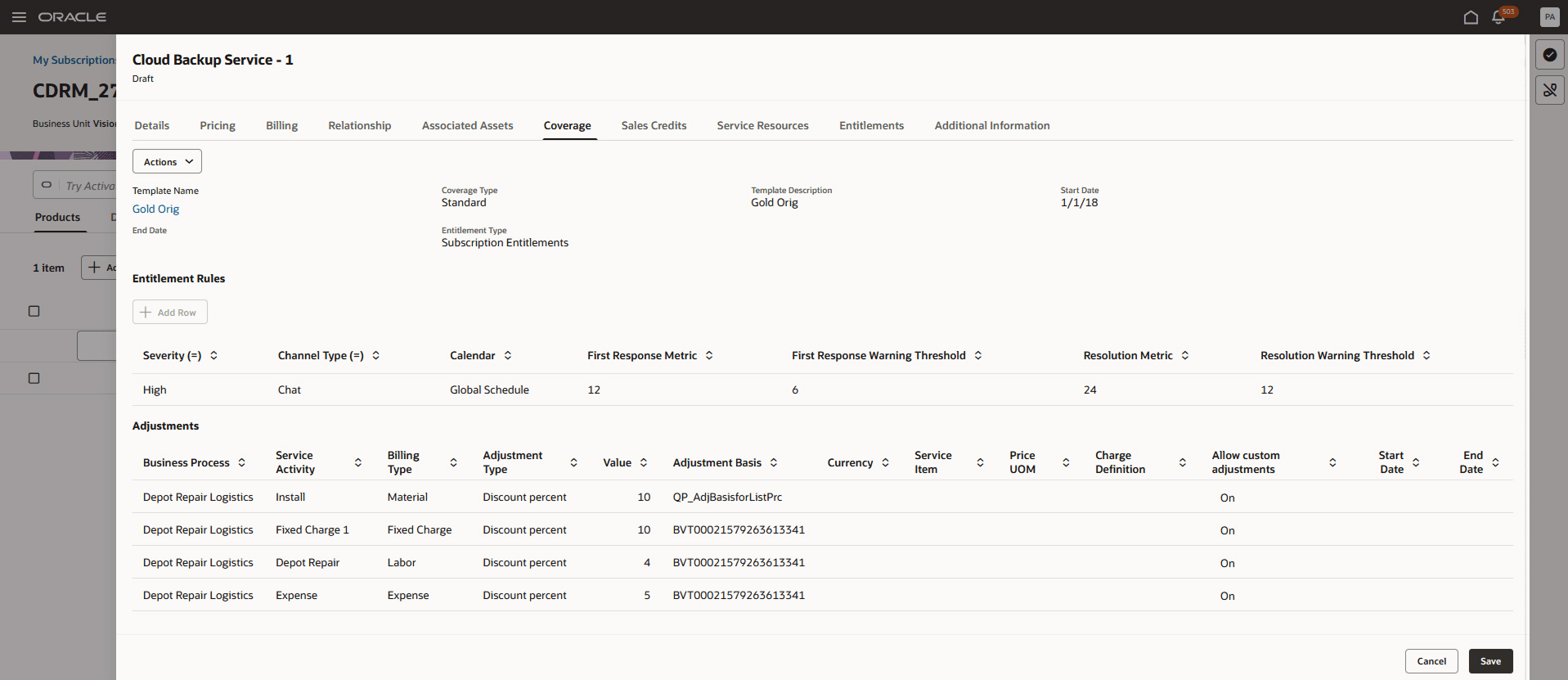 Standard Service Coverage Template 