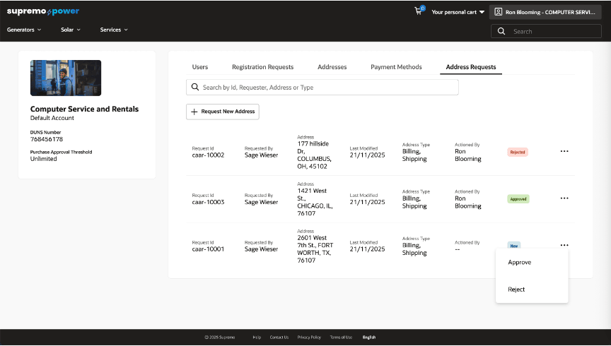 Address Actions - Account Details