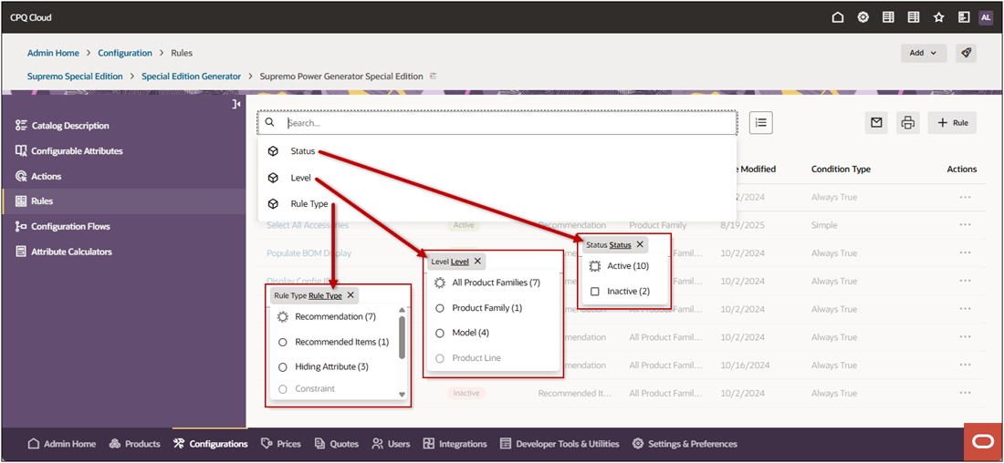 Search and filter rules