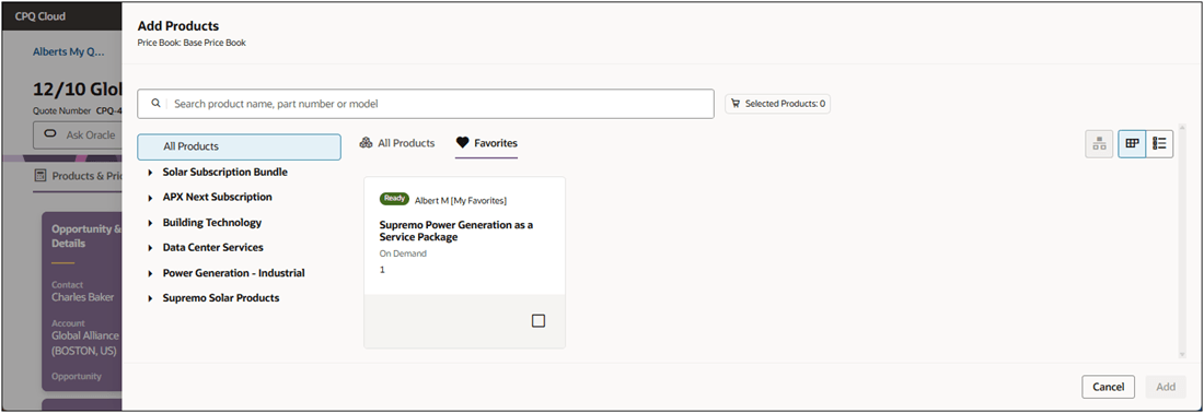 Add products from Favorites