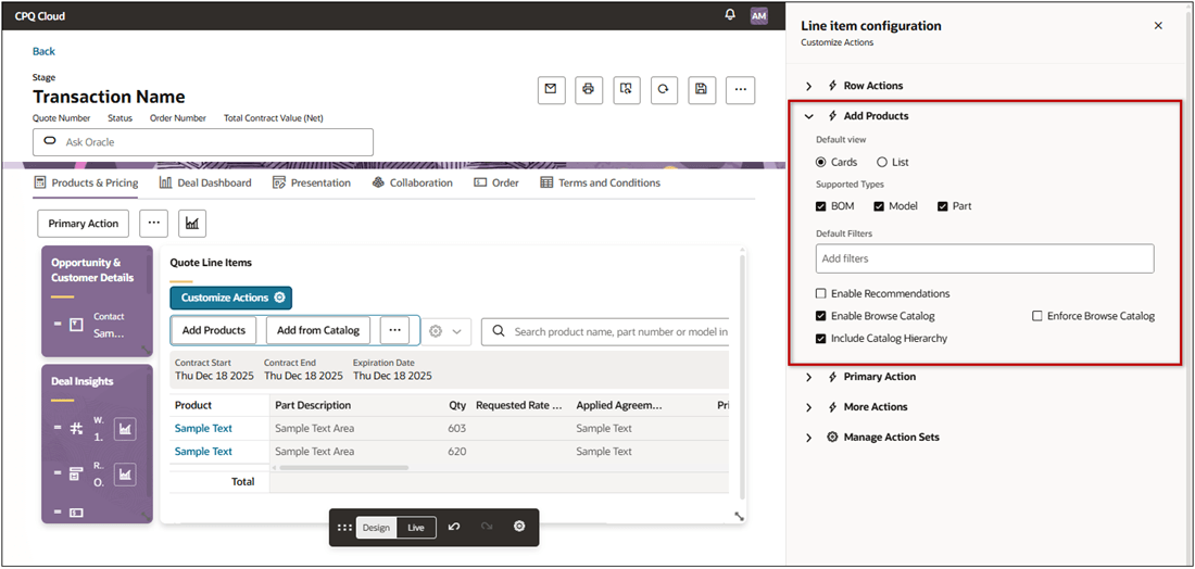 Designer settings for Add Products