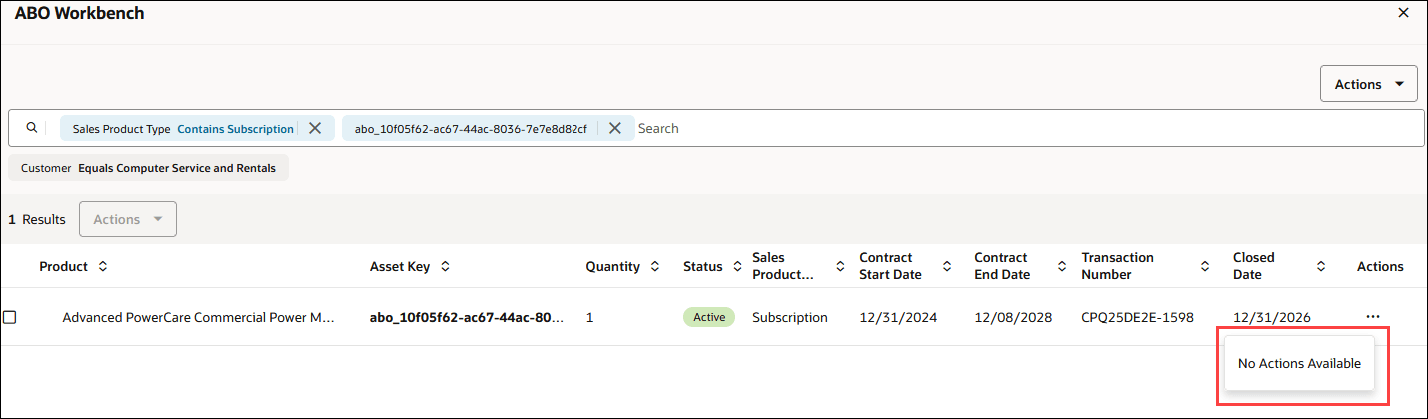 Example ABO Workbench with Setting Set to No (Default)
