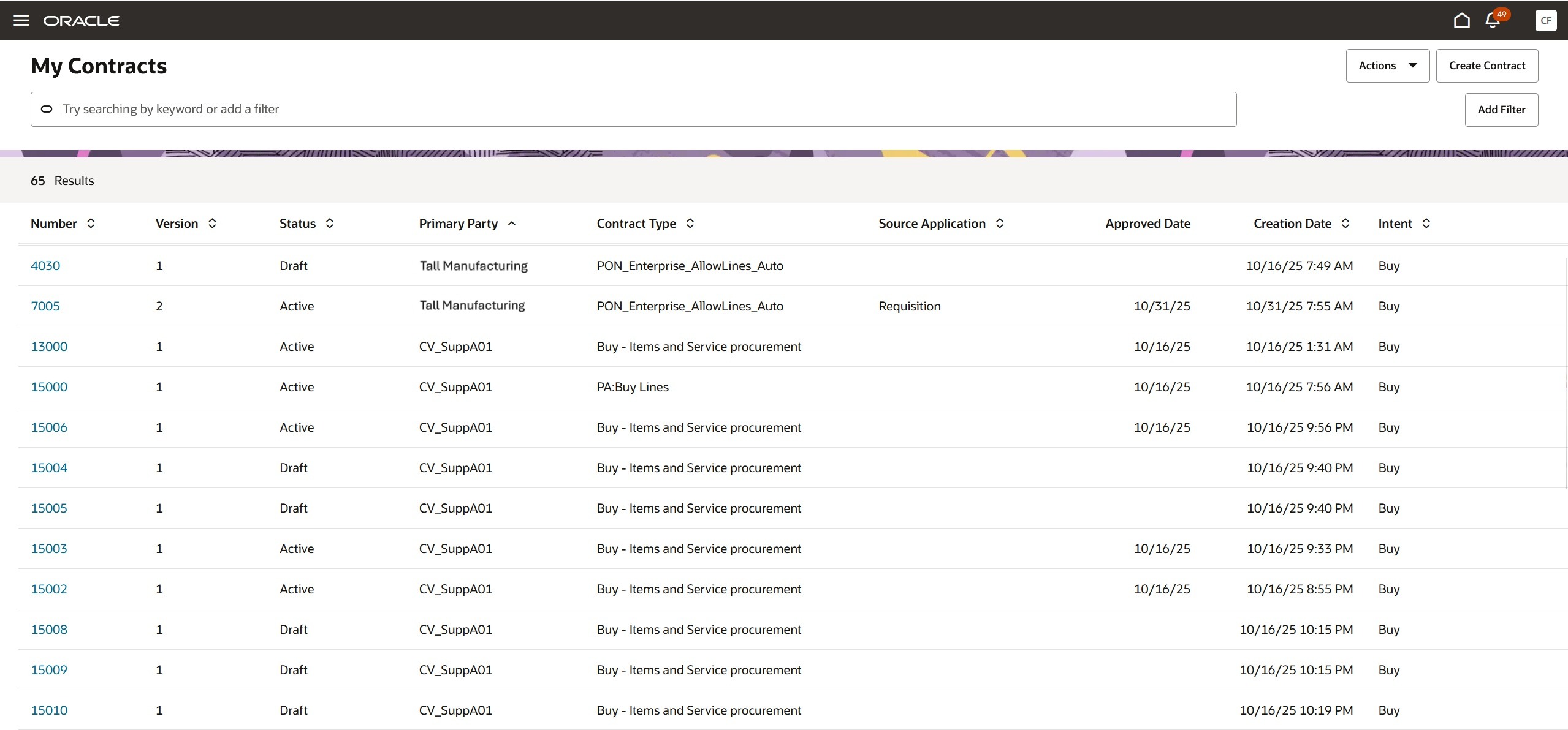 Redwood Contracts List Page