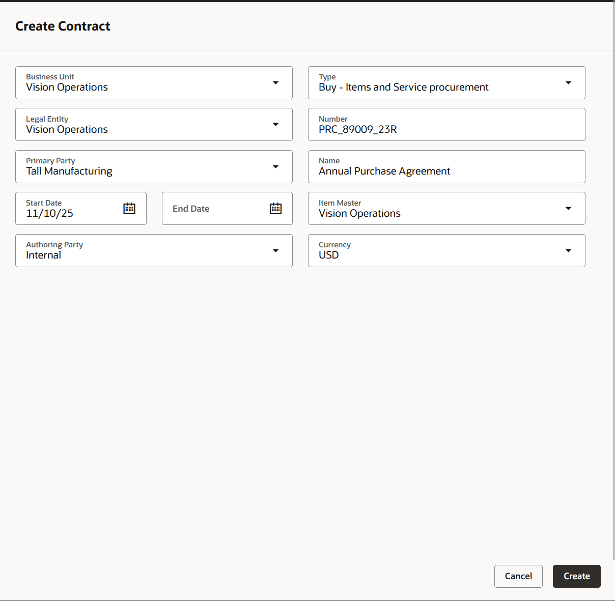 Create Contract Drawer
