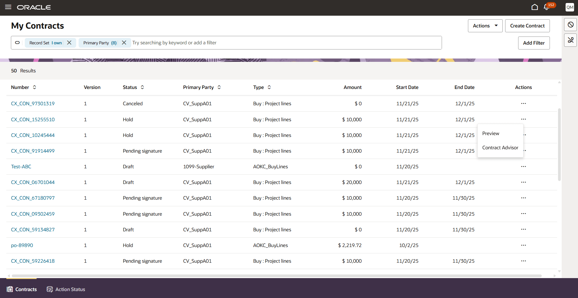 Contract Advisor from List Page