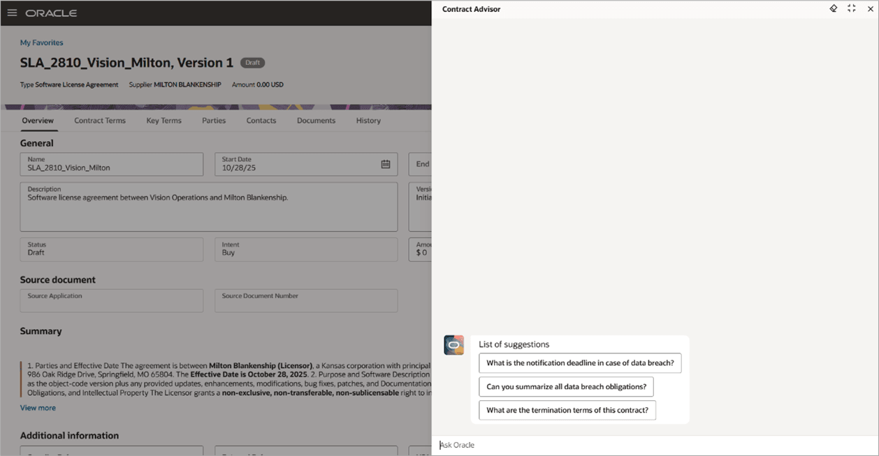 Customizable Starter Questions on Contract Advisor