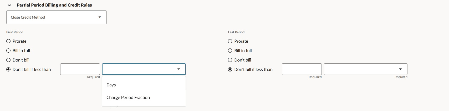 Partial Period Billing Options