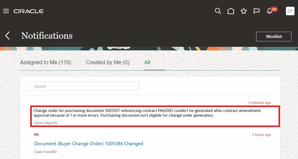 Change Order Creation Failure Notification to Buyer