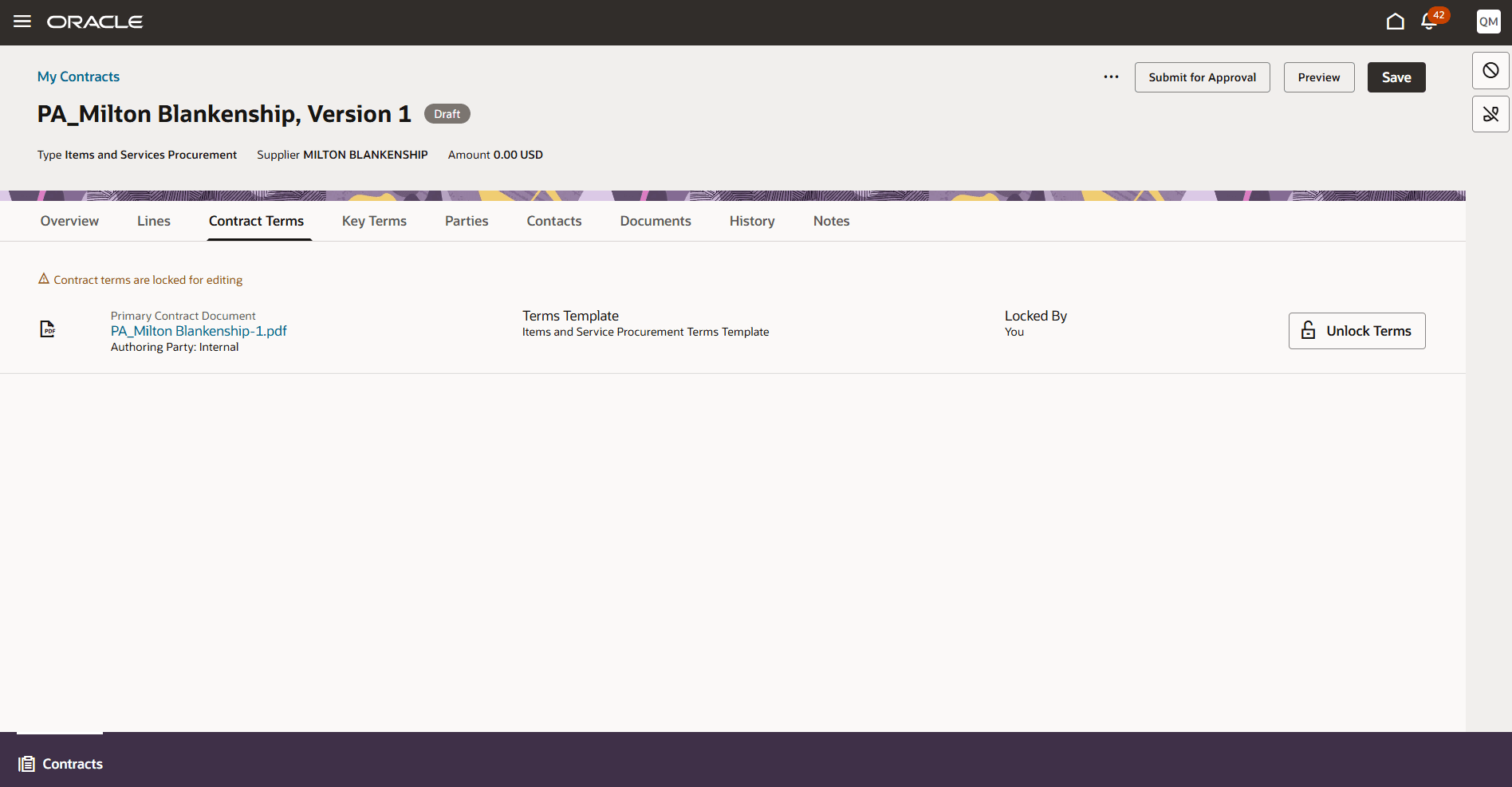 Contract Terms Locked