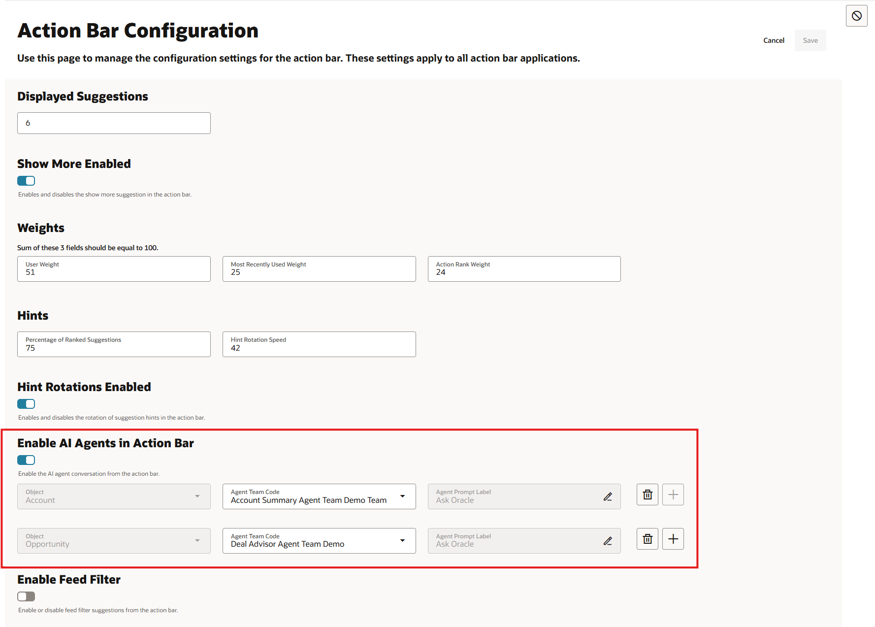 Configure Action Bar to use AI Agents