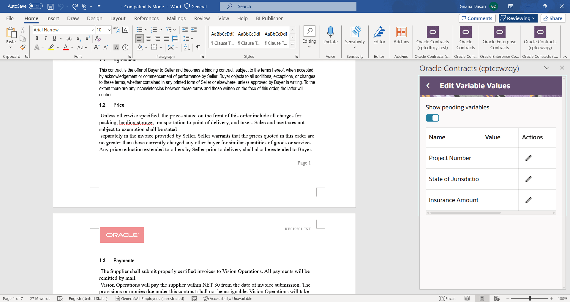 Edit Variable Values