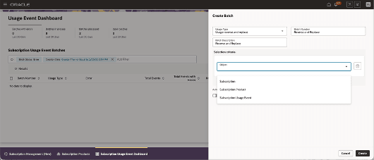 Usage Event Dashboard - Batch Creation