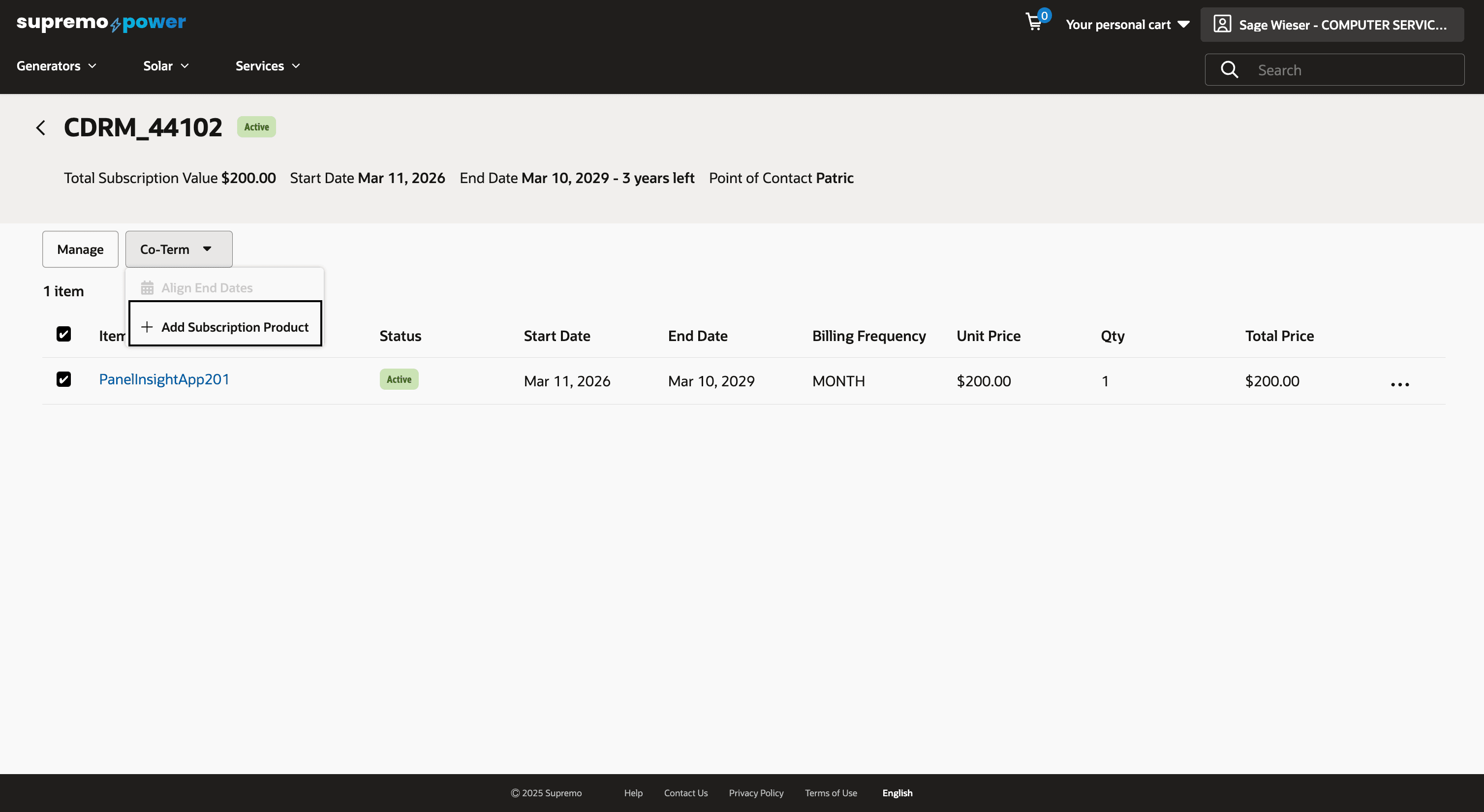 Add Subscription product