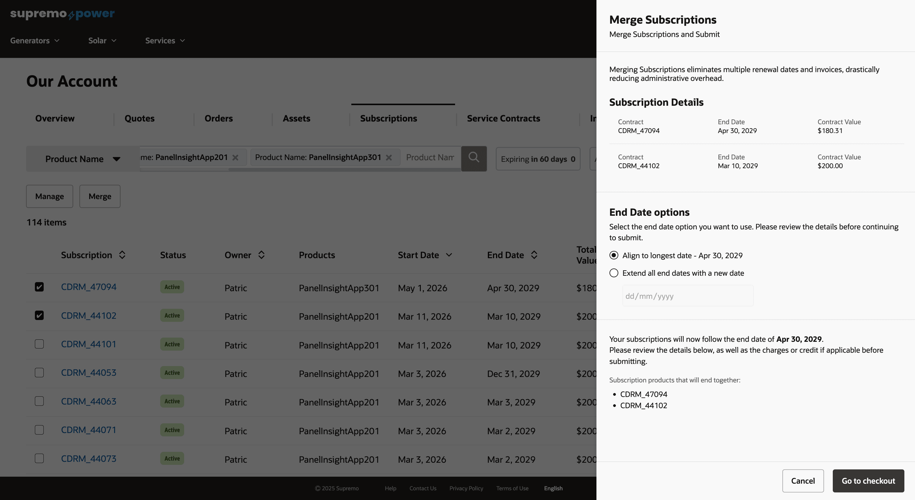 Subscription merge options