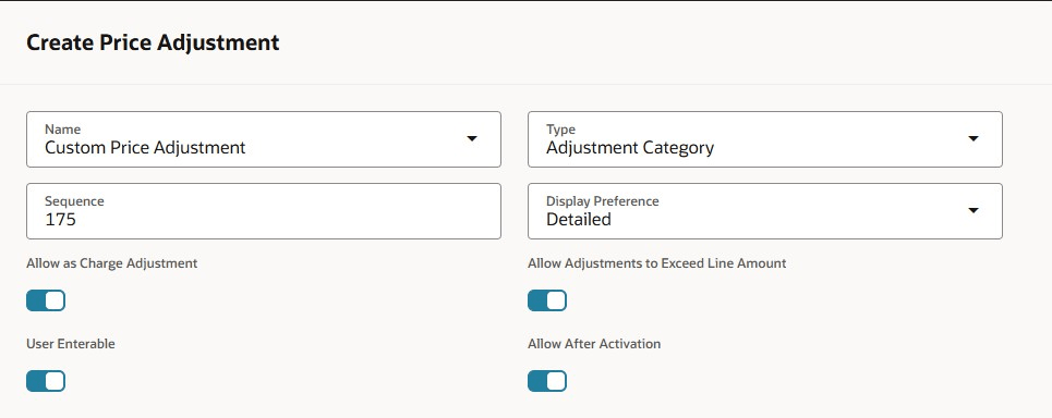 Creating a new Price Adjustment Category