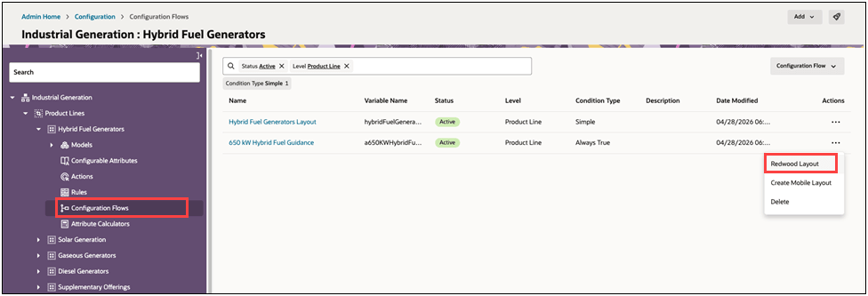 Redwood Layout for a Configuration Flow