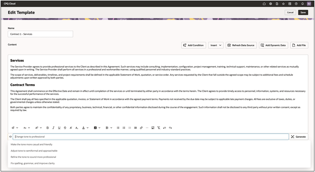 AI-Assist Rewrite Agent in RTE Template Editor