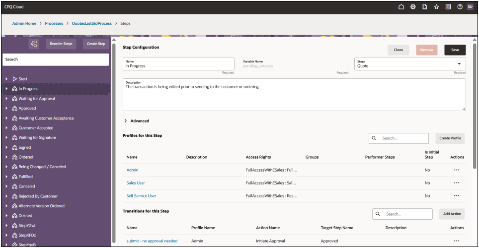Step Configuration View