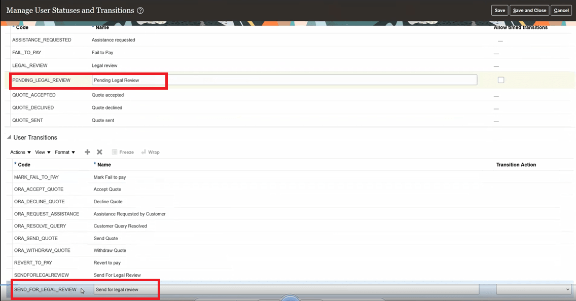 Setup User Status and Transition