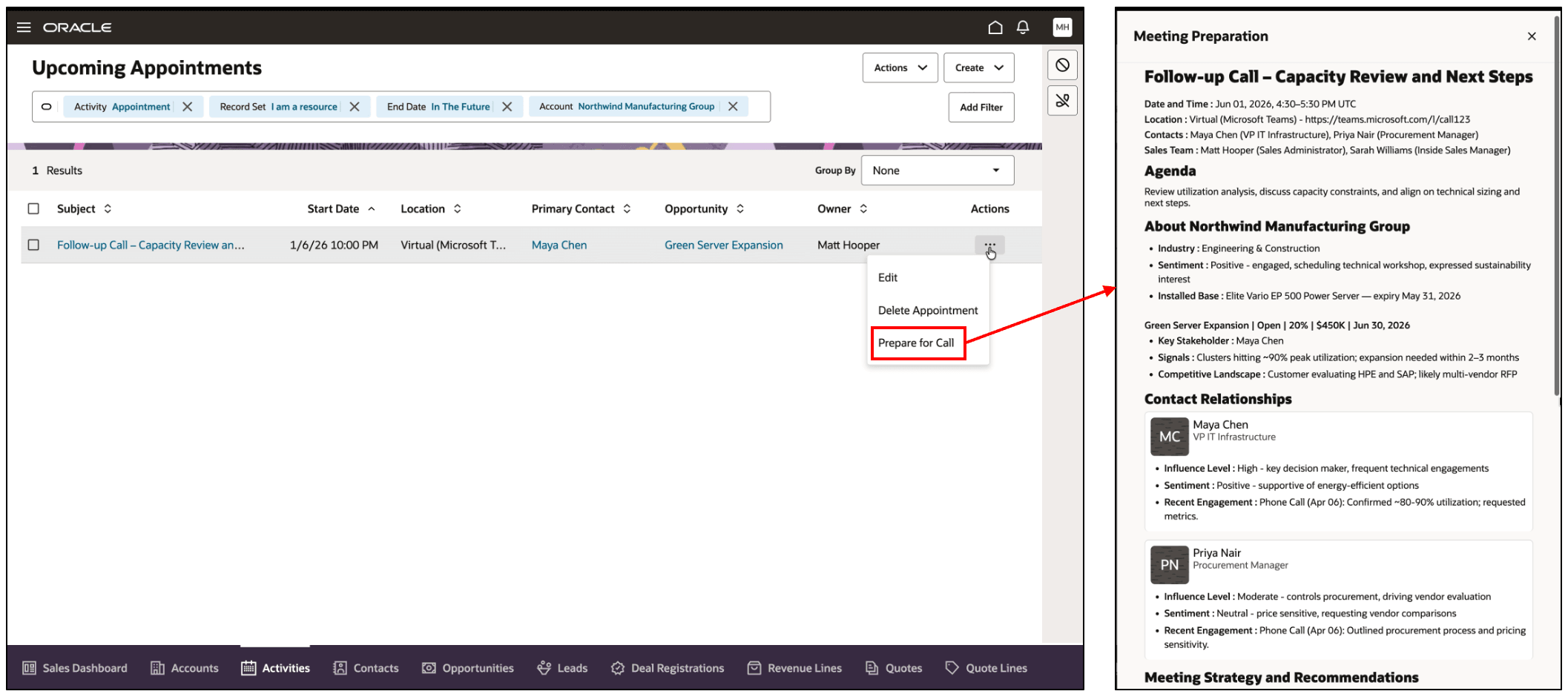 Pre-Meeting Brief experience in Oracle Sales Web Application