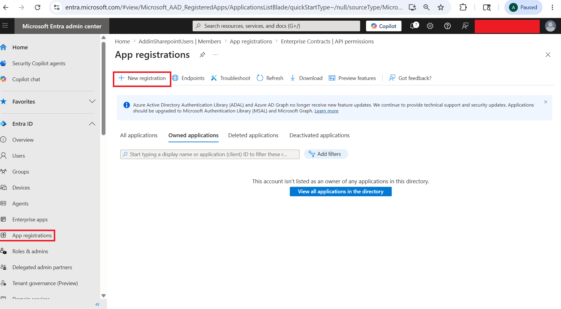 Click on New Registration from App Registrations