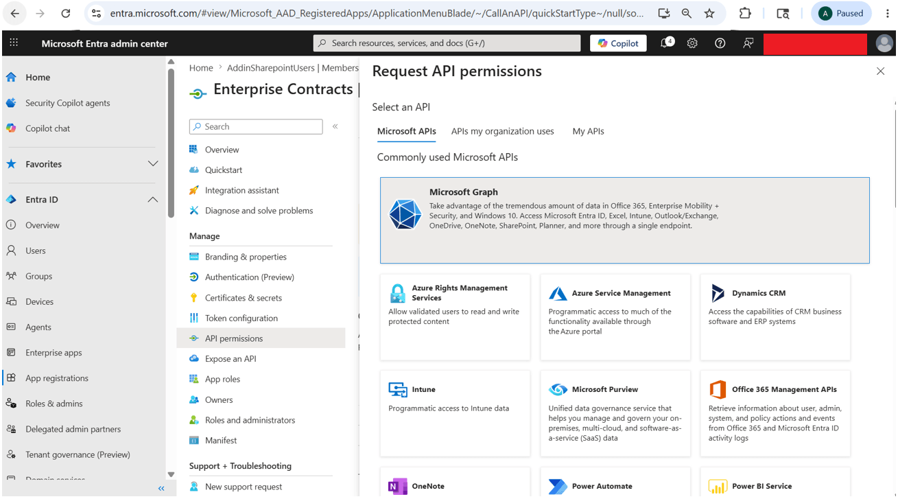 Click on Microsoft Graph