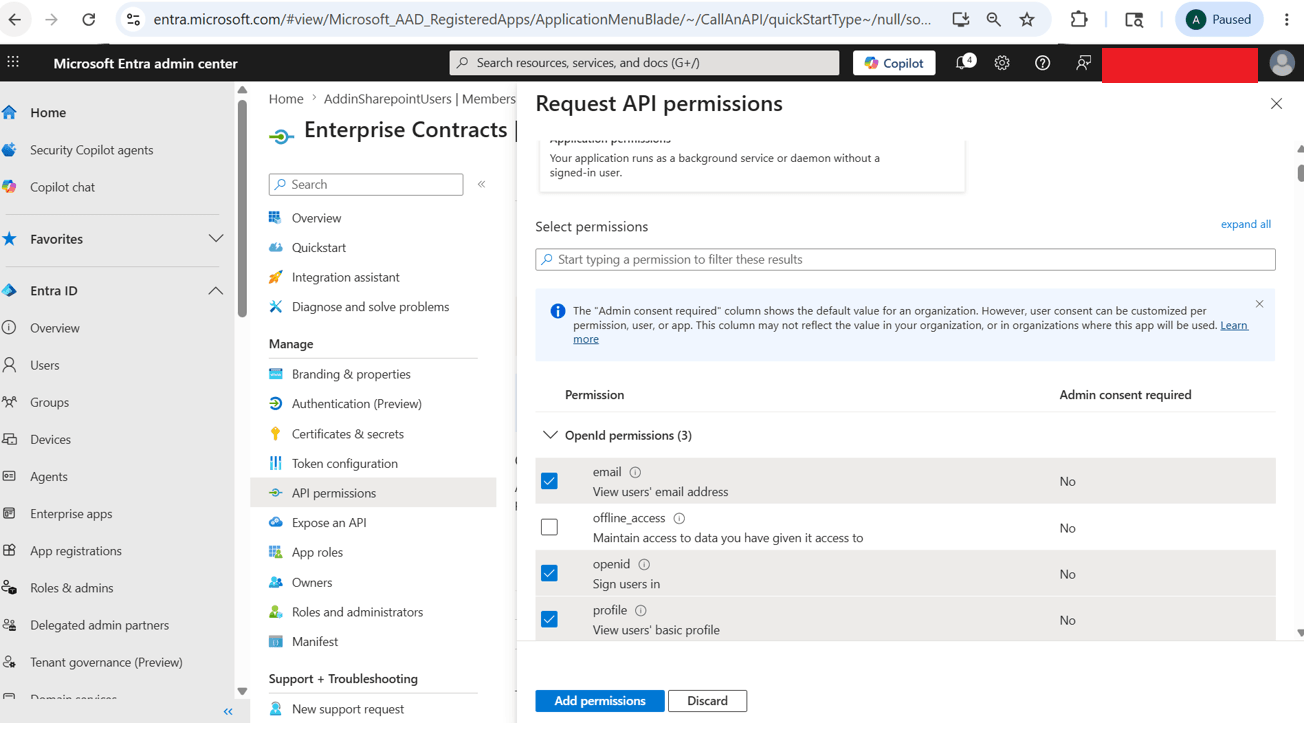 Search and Add the required permissions