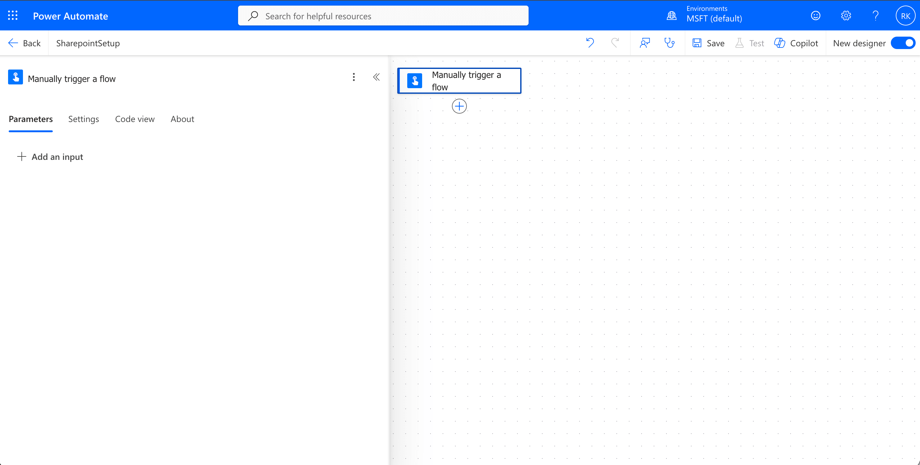 Add Parameters by Clicking on Add an input