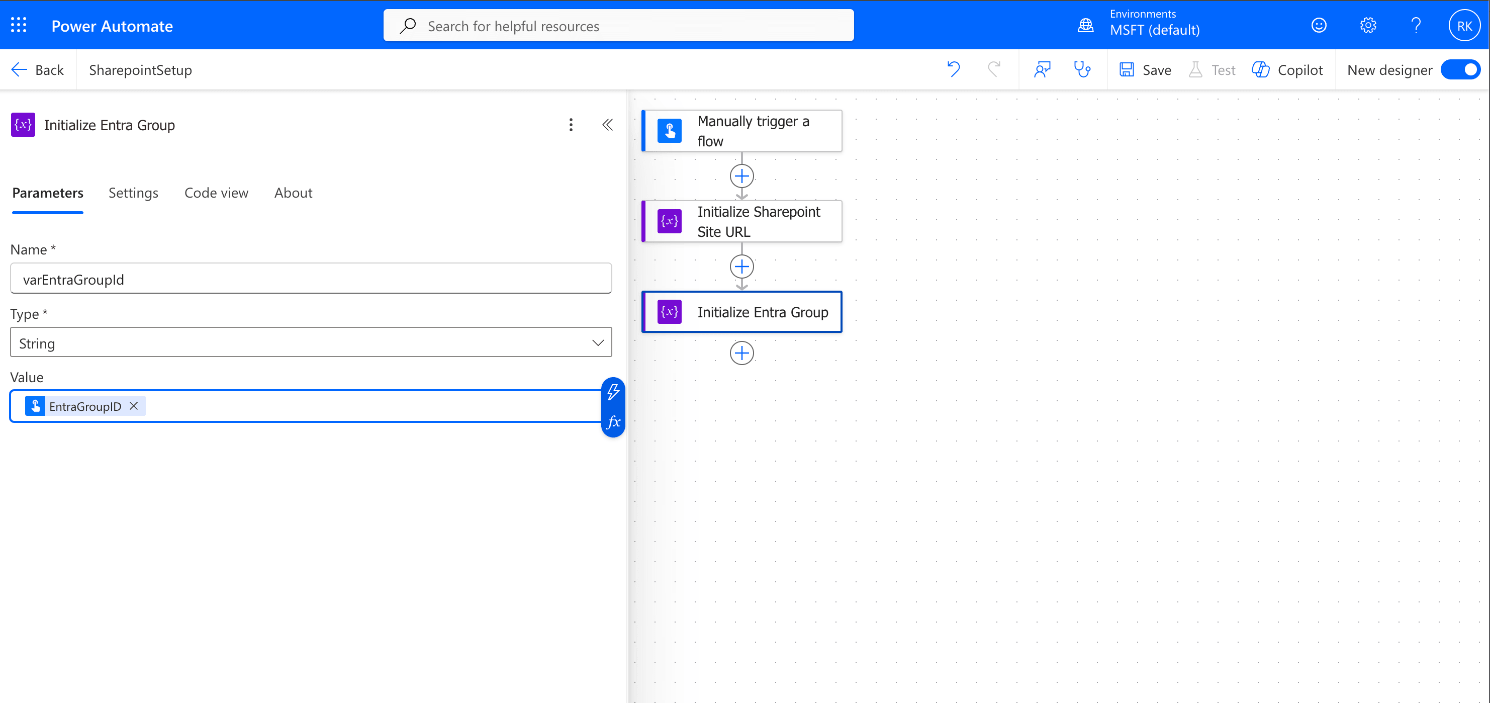 EntraGroupId is added as the variable