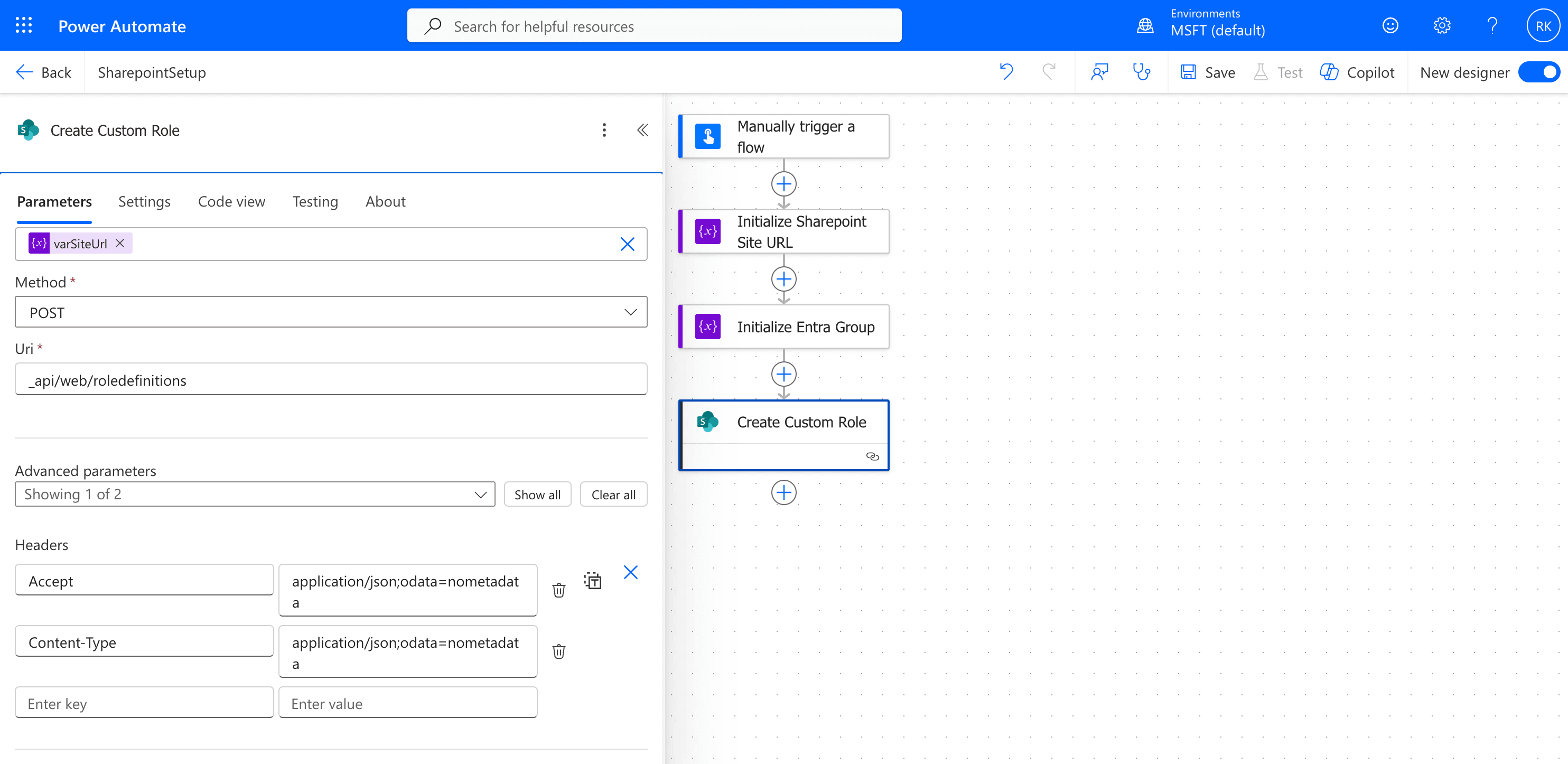 Add method, Uri and Header parameters