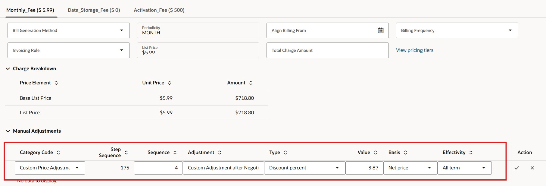 Price Adjustment for Recurring Charge