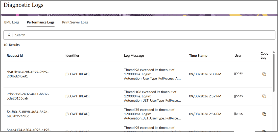 Diagnostic Logs - Performance Example