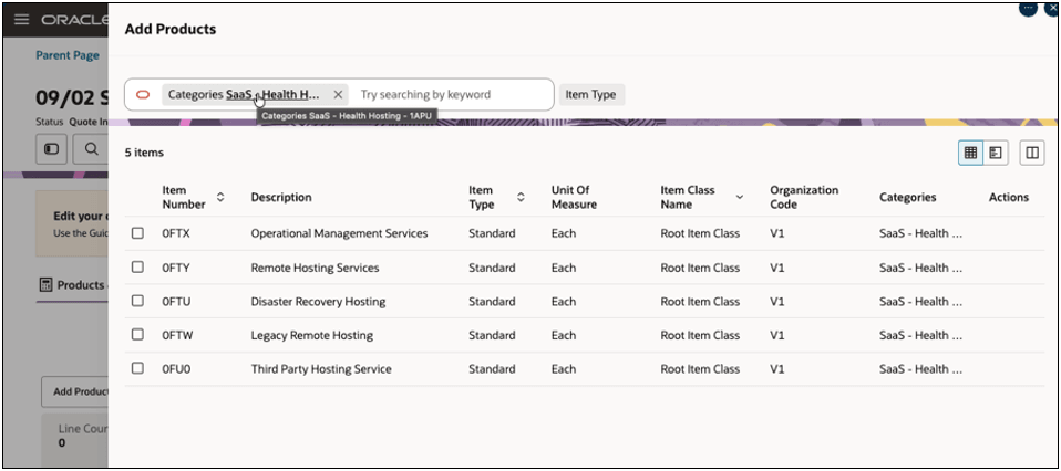 The Add Products flow shows products filtered by the selected PIM category