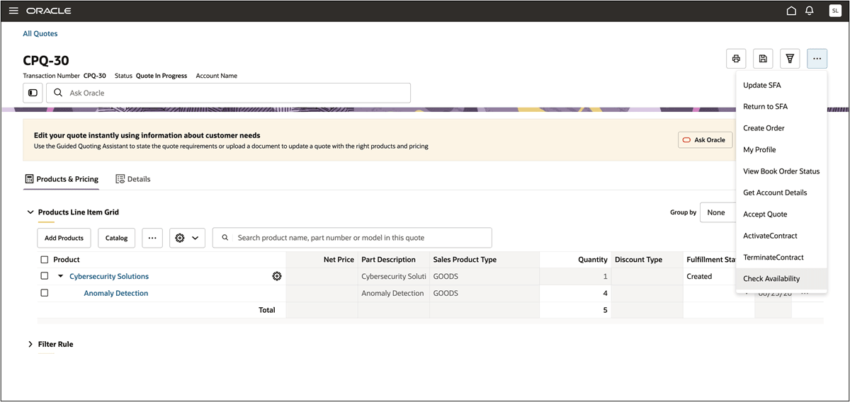 Check Availability Action