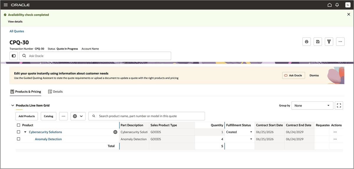 Check Availability Completed