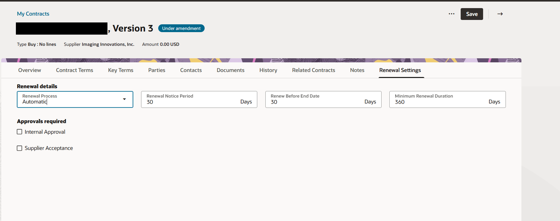 Contract Renewal Settings