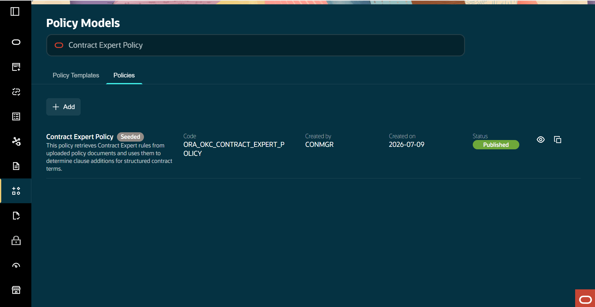 Search for Contract Expert Policy from Policies tab