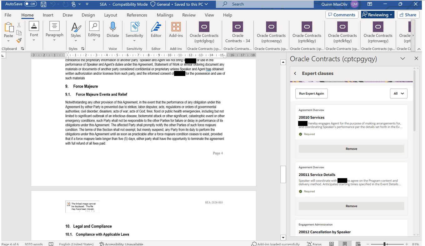 View Expert Clauses - Word Add-in
