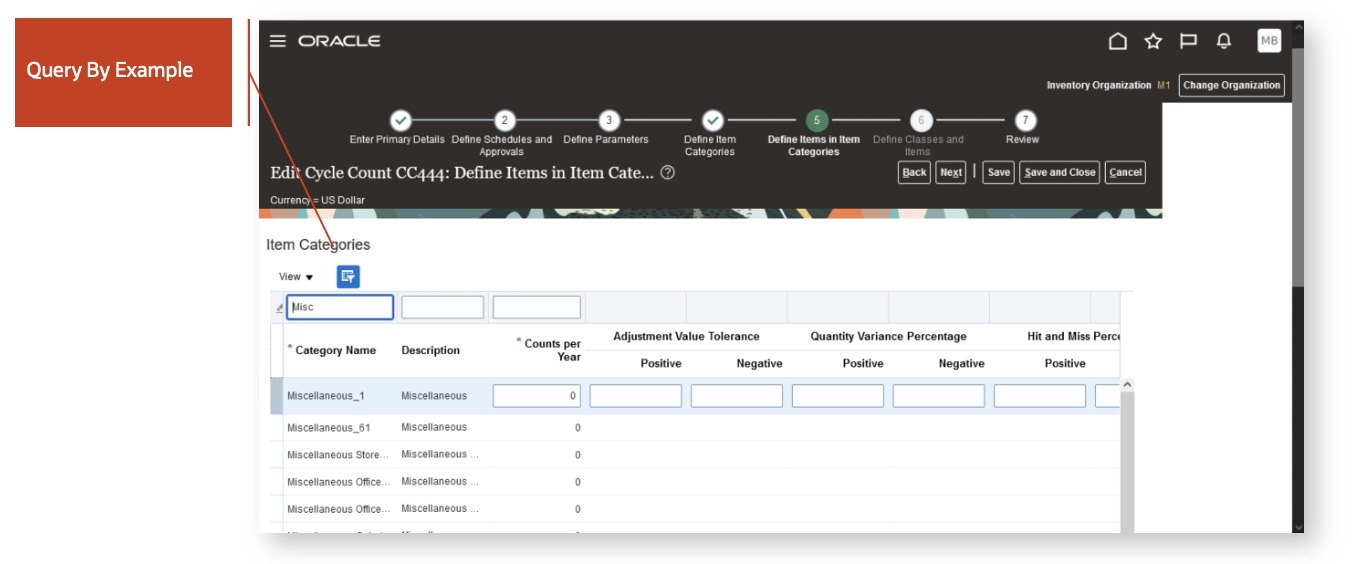 Edit Cycle Count page