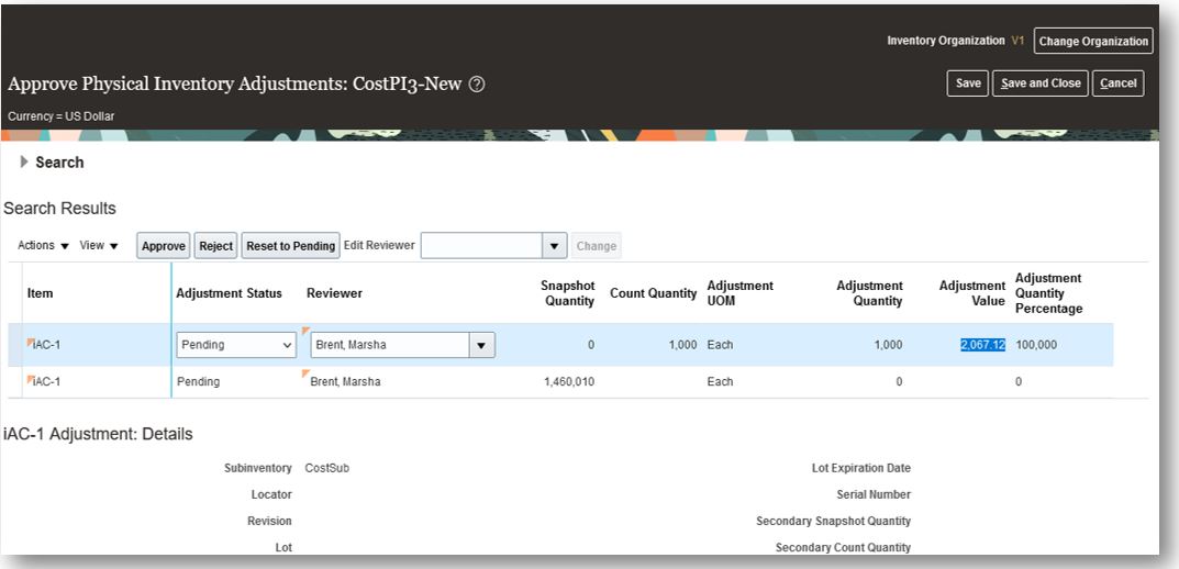 Approve Physical Inventory Adjustments
