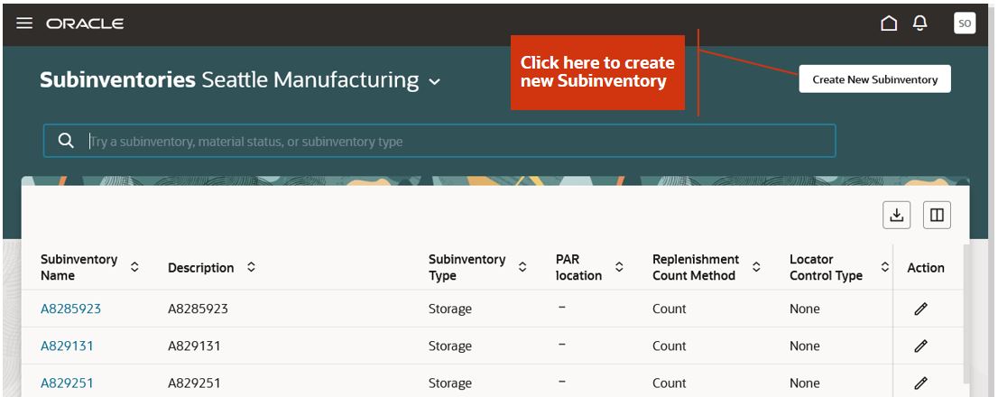 Subinventories