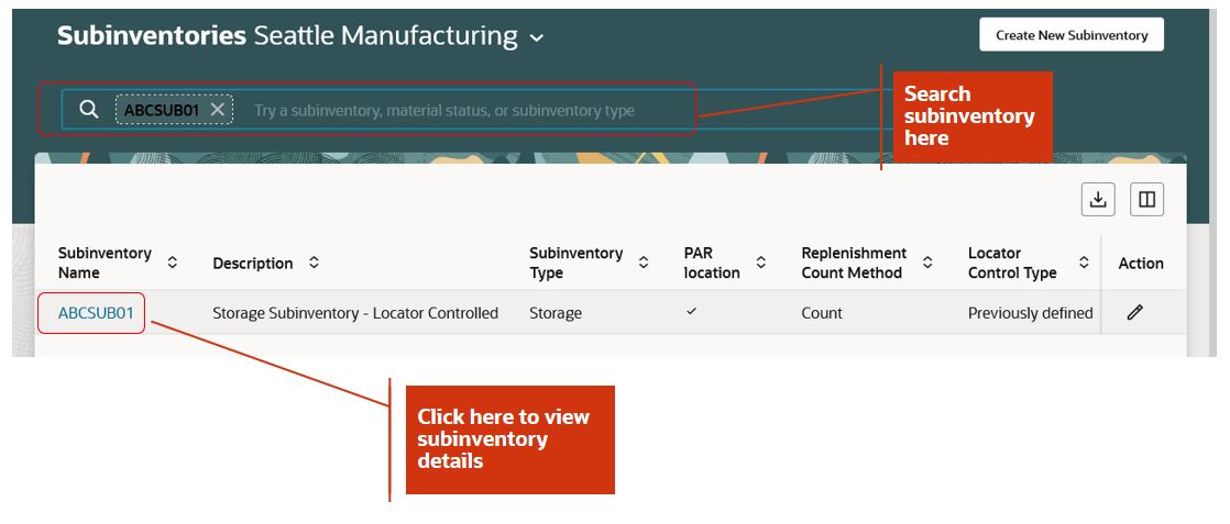 Search Subinventory